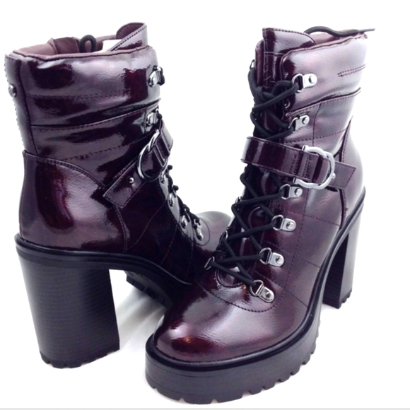 "Deep copper" GBG round toe, mid calf, Lace-up platform combat boots (W-10M) - Picture 1 of 10